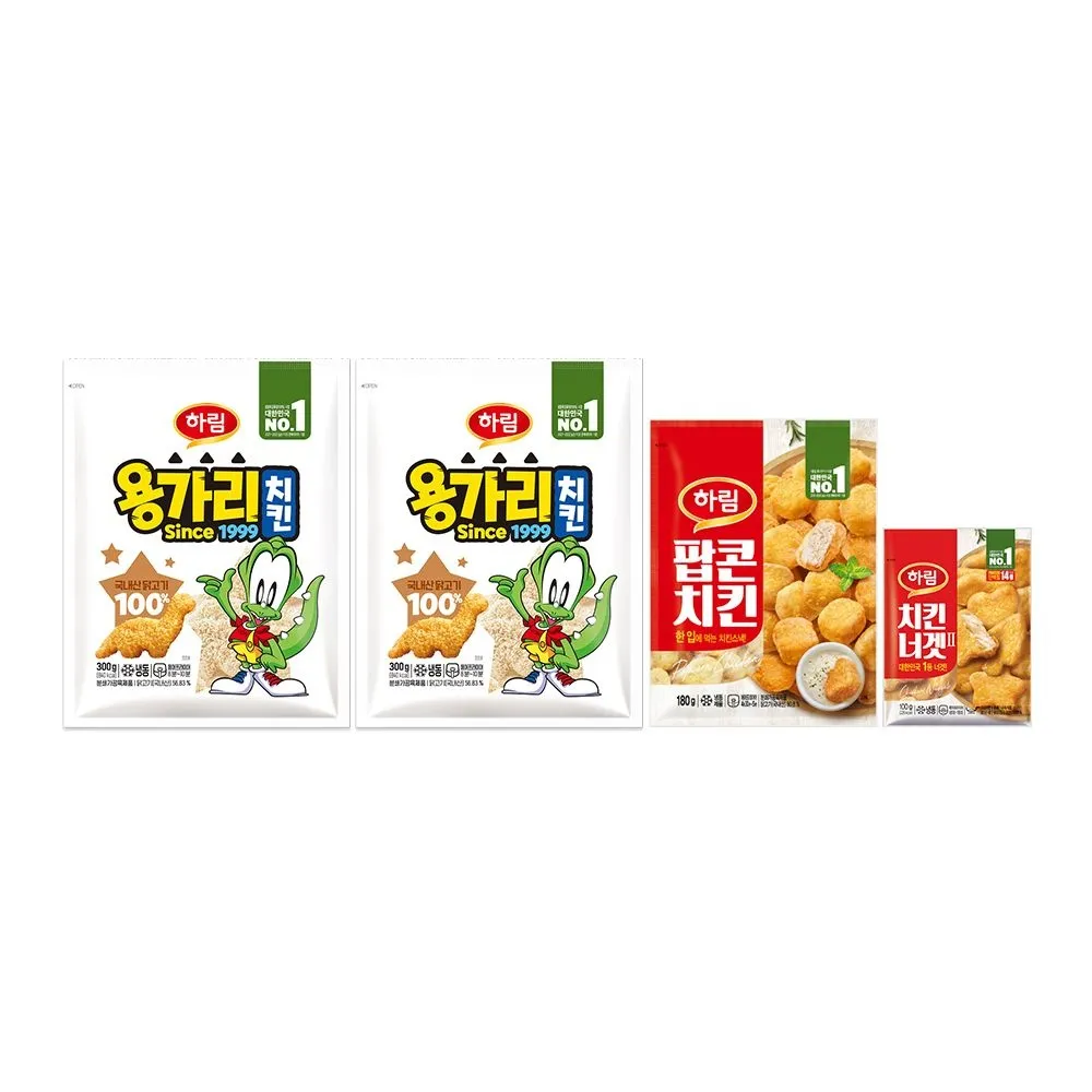 [하림][토스퀵계좌이체시 9,860원] 하림 용가리치킨 300g 2봉+팝콘치킨 180g 1봉+(증정)치킨너겟 100g 1봉