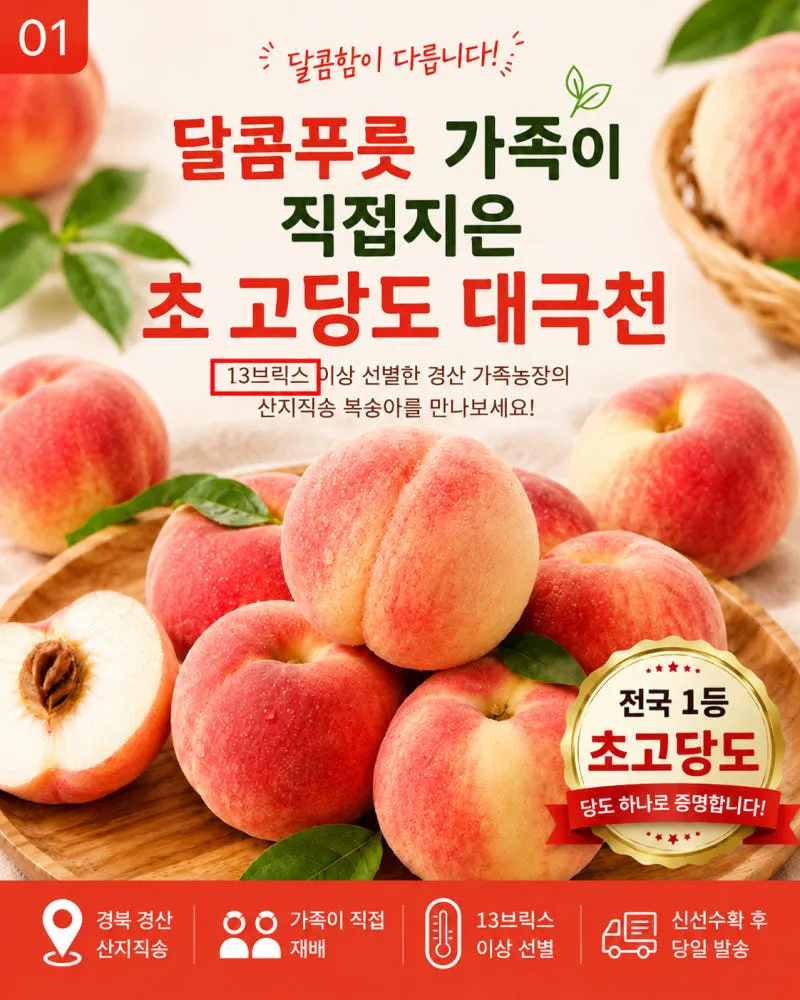 복숭아 고당도 대극천 납작복숭아 13브릭스이상(대과 15~23개)