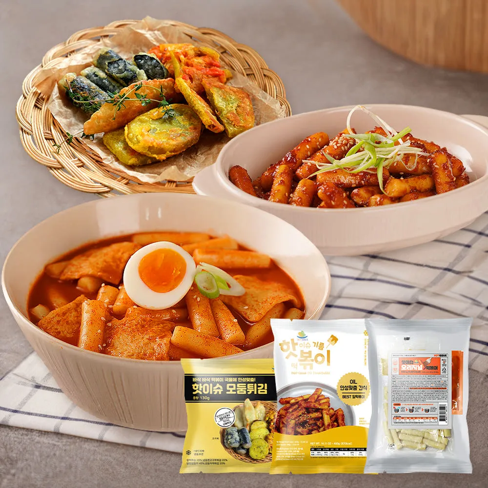 우리밀 떡볶이 밀키트 480g 6팩 + 모둠튀김 1팩 밀떡 쌀떡 강정 마늘