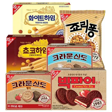 (톡친구 추가 시 10% 추가할인+빅파이 물티슈 증정!) 크라운 레트로 6종 간식세트 | 톡딜