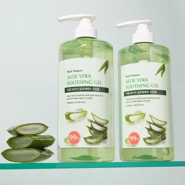 (BIG sale 10%즉할!) 리얼 네이처 알로에 수딩젤 수분크림 1000ml 2개 알로에베라 99% 대용량 진정 보습 끈적임 제로