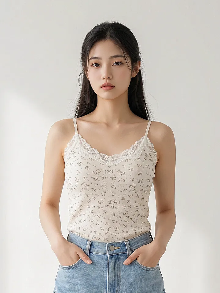 [M/L 2size] 오브 심리스 레이스 브라탑 끈나시 (일체형패드)