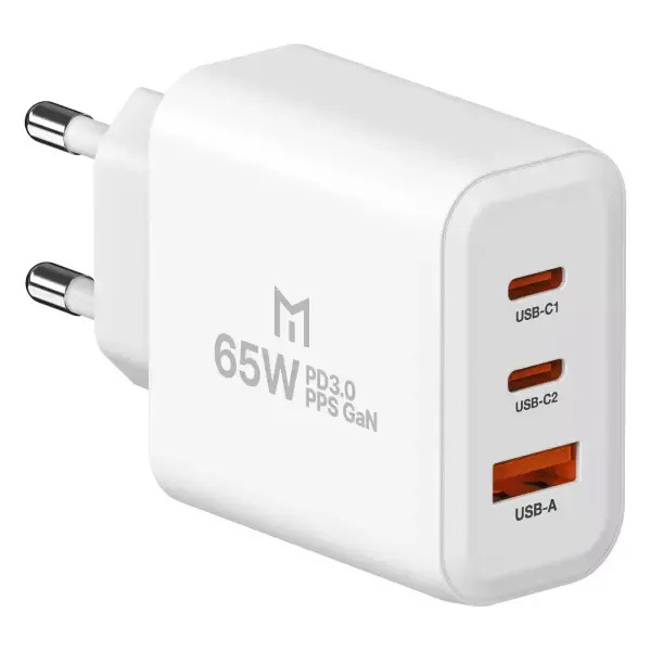 모란카노 65W GaN PPS 초고속 3포트 충전기 화이트