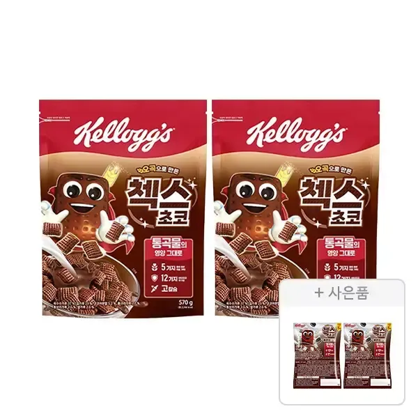 켈로그 오곡 첵스초코 570g, 2개 + 증정(첵스초코 쿠키앤크림 30g, 2개)
