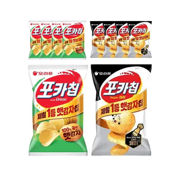 오리온 포카칩 어니언 66g, 5개 + 트리플페퍼 60g, 5개