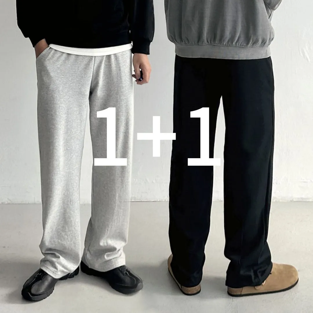[왓위웨어][타임세일] 1+1 스웻팬츠 와이드팬츠 벌룬 스웨트 트레이닝 기모 솜바지 커플 2컬러 : 롯데ON