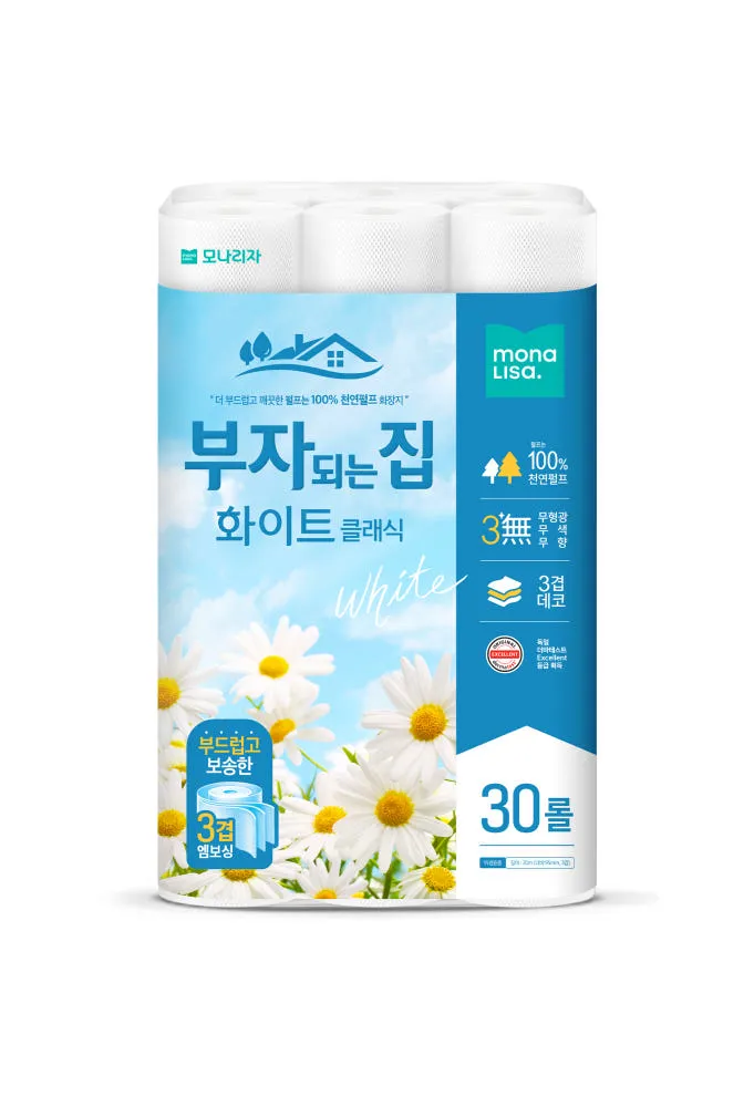 모나리자 부자되는집 화이트 클래식 3겹 20m 30롤 엠보싱 두루마리 휴지