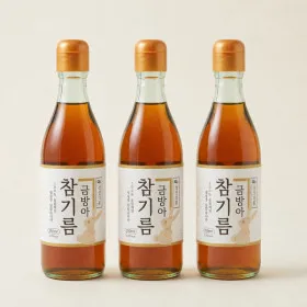 순수본가 통참깨 100% 참기름 350ml x 3개/ 한번만 짜낸 깨끗하고 고소한 참기름