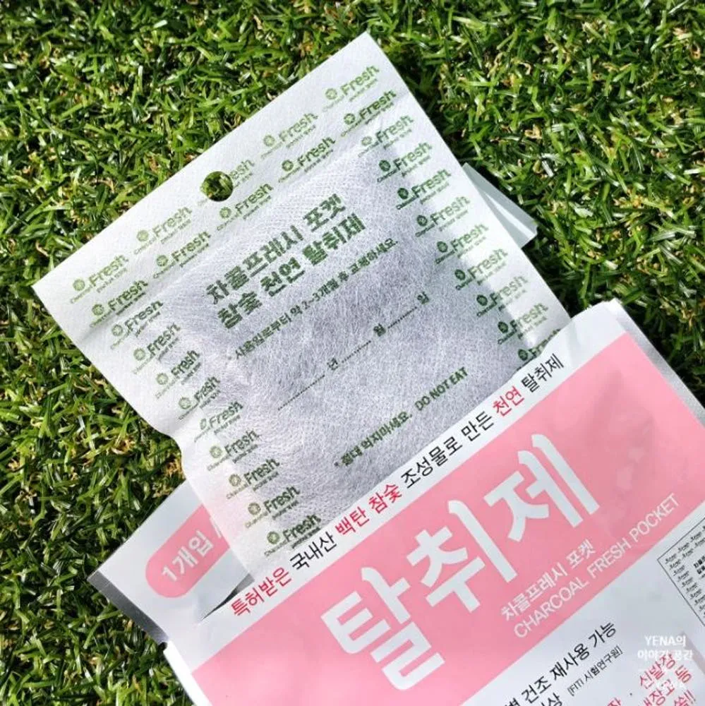차콜프레시 포켓 국내산 백탄 참숯 서랍장 옷장 신발 차량용 탈취제 제습제 50g, 3개