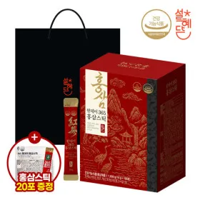 설혜담 원데이 365 홍삼스틱 100포 x 1박스+쇼핑백+홍삼스틱 20포 증정 / 대용량 홍삼 6년근 국내산 홍삼
