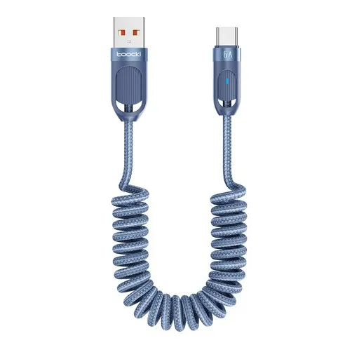 Toocki 100W 6A USB-A to C타입 코일 스프링 나일론 편조 초고속 충전 케이블 차량용 안엉킴