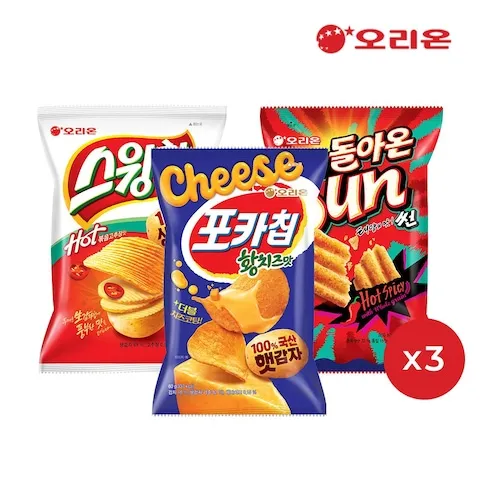 과자 > 포카칩 황치즈 60g 3개 + 스윙칩 볶음고추장 60g 3개 + 썬 핫스파이시 80g 3개 | 오늘의집 쇼핑