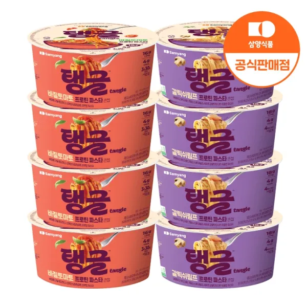[삼양식품] 큰컵 탱글 프로틴 파스타 갈릭쉬림프 100g 4입 + 바질토마토 105g 4입