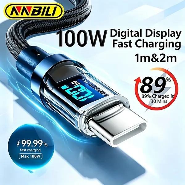 NNBILI USB to Type C 케이블 120W 고속 충전기 USB Type C to USB C 디스플레이 코드 (샤오미 POCO, 화웨이, 맥북, Honor 1/2m)