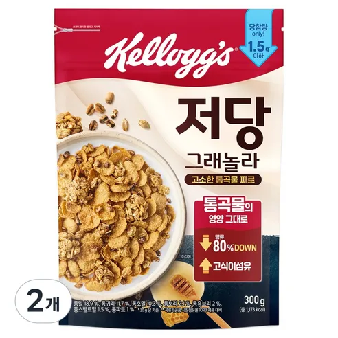 켈로그 저당 그래놀라, 300g, 2개 - 시리얼/바