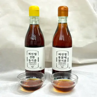 [파인밀] 전통압착 통깨 100% 참기름 들기름 350ml 1+1 / 선물세트 2병