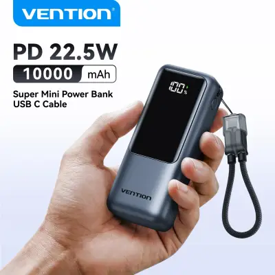 [벤션] 10000mAh 미니 보조 배터리, 22.5W 휴대용 충전기, 내장 USB-C 케이블, PD 3.0 고속 충전 지원 (iPhone 17, 18, Samsung S26 호환)