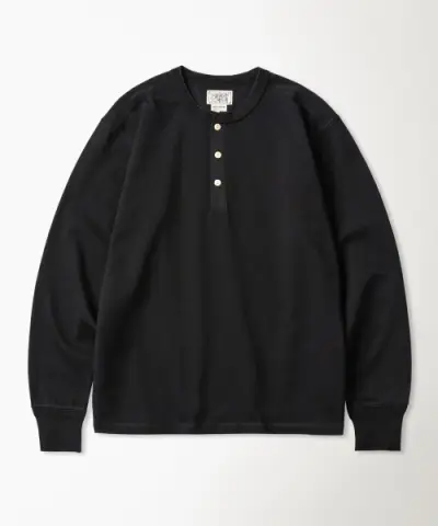 [브론슨] (BRONSON) Vintage Long Sleeve Henley Shirt Black