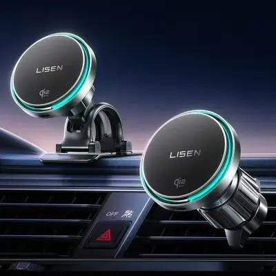 [LISEN] 25W 고속 충전 차량용 충전기 (냉각 팬 포함) 아이폰 17 Pro Max용 마그네틱 폰 홀더, 대시보드 장착 가능