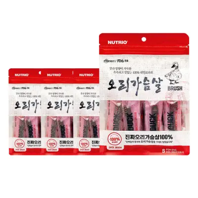 [뉴트리오] 순수원물브러쉬 강아지 육포 간식 오리가슴살 10개입 4팩