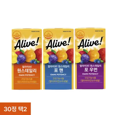 [얼라이브] 원스데일리 30정 1+1 멀티 남녀공용 비타민앤미네랄 비타민B