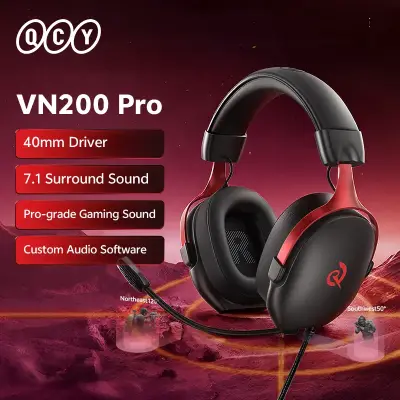 [QCY] VN200 Pro 유선 게이밍 헤드셋 마이크 포함 40mm 드라이버 7.1 서라운드 오버이어 헤드폰 PC PS4 PS5 게이머용 헤드폰