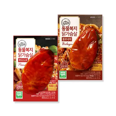 [냉장] 소스픽 2종 닭가슴살 100g 혼합구성, 총24팩, 참프레 동물복지