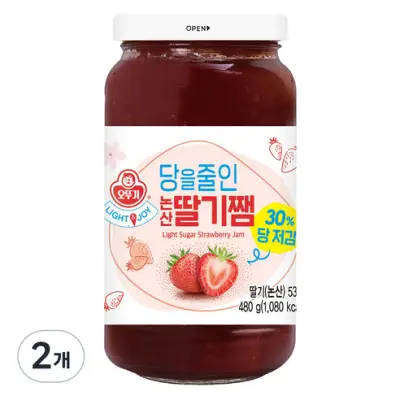 [오뚜기] 라이트 앤 조이 당을줄인 논산 딸기쨈, 480g, 2개 - 과일잼
