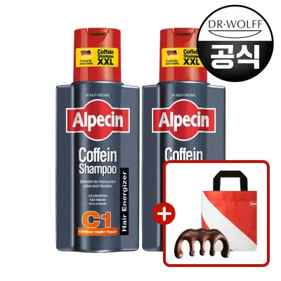 [알페신][APP전용][1+1] 알페신 카페인 샴푸 C1 375ml 2개입/모발강화/세정력 만족도 100%/리유저블백+두피마사지 우드괄사 증정