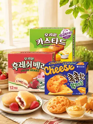 [오리온]오리온 촉촉한황치즈칩16P 1개 + 카스타드12P 1개 + 후레쉬베리12P 1개
