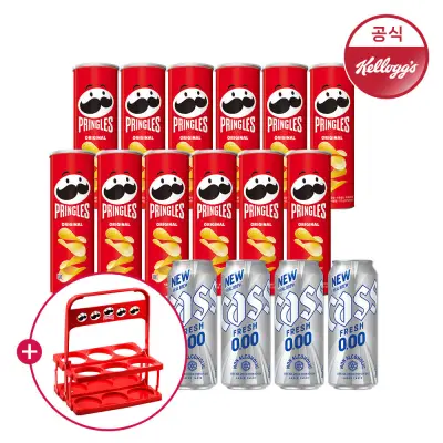 [프링글스] 110g 외 12종 1박스 + 카스 제로(0.00) 500ml 4개 (스낵캐리어 증정)