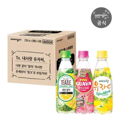 [체험팩] 스파클링 350mL 3종 각 2개(총 6개, 티즐 레몬 말차 스파클링 2개+구아바 스파클링 2개+내사랑유자C 스파클링 2개)