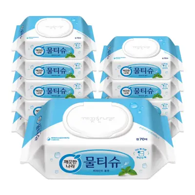 [깨끗한나라] 물티슈 페퍼민트 블루 캡형 70매 10팩