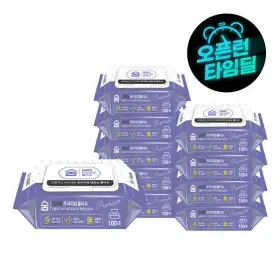 숨 프리미엄 물티슈 100매 x 10팩 (캡형) 더마테스트 인증 도톰한 엠보싱 대용량 저자극
