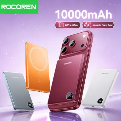 [로코렌] Rocoren 10000mAh 자기식 보조베터리 고속 충전 5000mAh 보조베터리 iPhone 18 17 Pro Max용 휴대용 무선 충전기 배터리