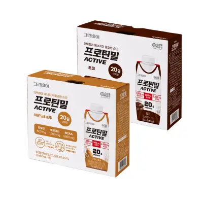 [정식품] 그린비아 프로틴밀 액티브 아몬드와호두/초코 250ml 3팩 (프로틴밀 체험 샘플팩 맛 1개 선택)