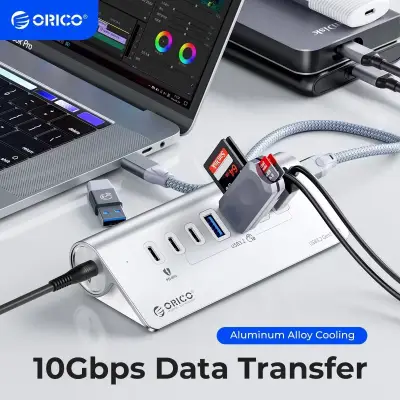 [ORICO] USB 허브 5Gbps 10Gbps USB 3.2 유형 C PD 60W 충전 액세서리 EU 전원 어댑터가있는 PC 노트북 Macbook 용 분배기