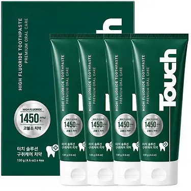[터치] 솔루션 구취케어 고불소 구취케어 치약 130g x 4개입 / 페퍼민트향