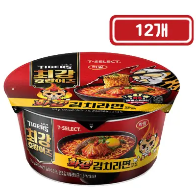기아타이거즈) 화끈 김치라면 큰컵라면, 12개