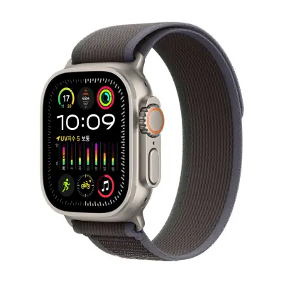 [애플워치] 울트라 2세대 GPS + Cellular 49mm 내추럴 티타늄 케이스 블루/블랙 트레일 루프 - S/M MRF53KH/A < 디지털그랩 < 이마트