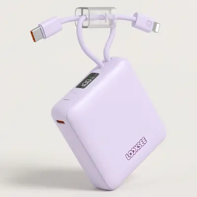 [룩씨] 케이블 스트랩 보조배터리 10000mAh, 라이트퍼플, 1개